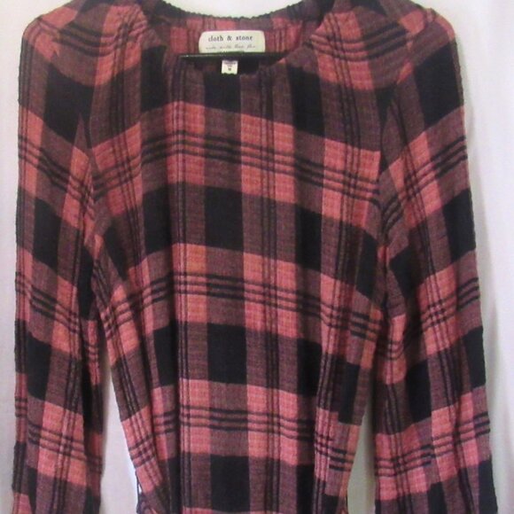 Anthropologie Cloth & Stone Red & Black Plaid Tied at Waist Dress, Size M  E1112 - Picture 1 of 7